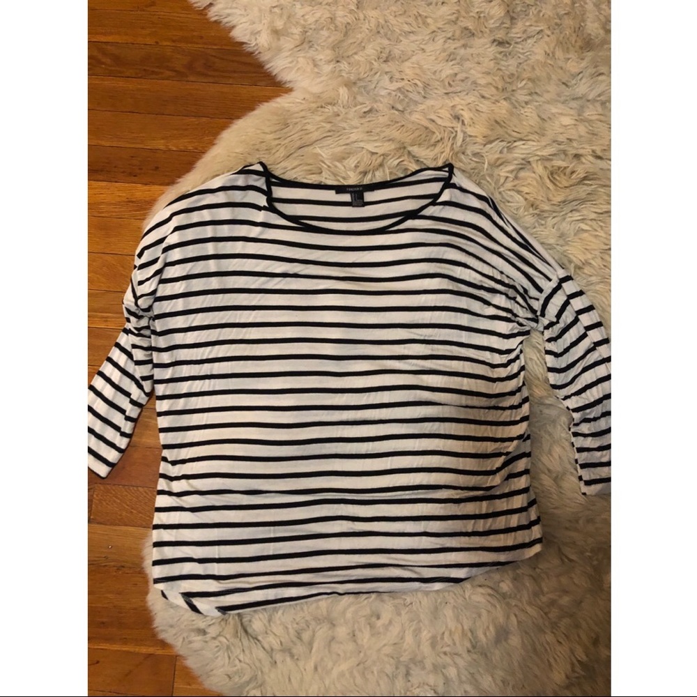 Black white stripe top jersey soft shirt L
